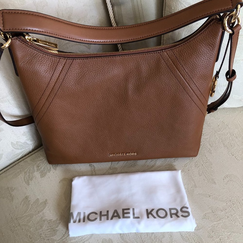 **SOLD** NWT Michael Kors Aria Luggage Brown Leather Shoulder Handbag/Crossbody - Picture 7 of 10